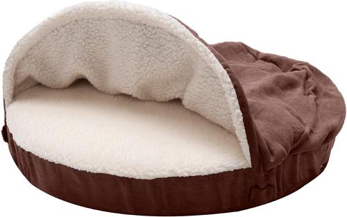 Show full view: FurHaven Faux Sheepskin Snuggery Gel Top Cat & Dog Bed with Removable Cover, Espresso, 26-in slide 3 of 10