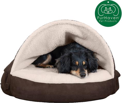 Show full view: FurHaven Faux Sheepskin Snuggery Gel Top Cat & Dog Bed with Removable Cover, Espresso, 26-in slide 4 of 10