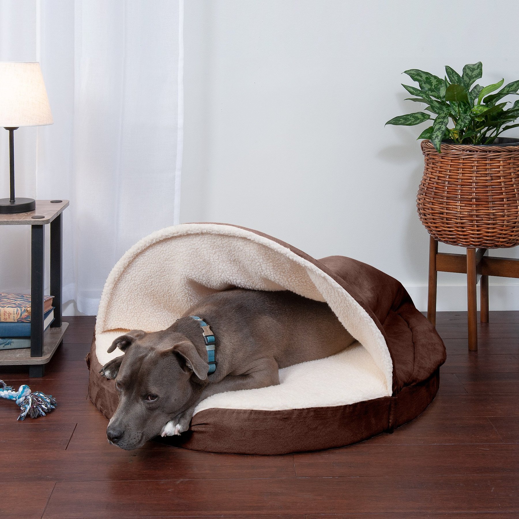 FurHaven Faux Sheepskin Snuggery Gel Top Cat & Dog Bed with Removable Cover, Espresso, 35-in
