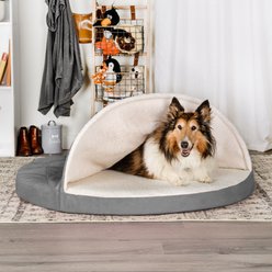 FurHaven Faux Sheepskin Snuggery Gel Top Cat & Dog Bed with Removable Cover, Gray, 44-in