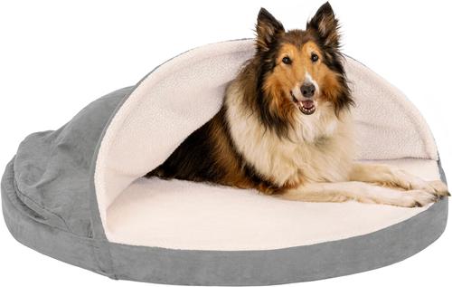 Show full view: FurHaven Faux Sheepskin Snuggery Gel Top Cat & Dog Bed with Removable Cover, Gray, 44-in slide 3 of 10