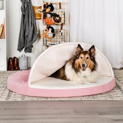FurHaven Faux Sheepskin Snuggery Gel Top Cat & Dog Bed with Removable Cover, Pink, 44-in