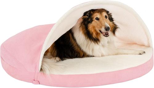 Show full view: FurHaven Faux Sheepskin Snuggery Gel Top Cat & Dog Bed with Removable Cover, Pink, 44-in slide 3 of 10