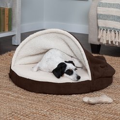 FurHaven Faux Sheepskin Snuggery Orthopedic Cat & Dog Bed with Removable Cover, Espresso, 26-in