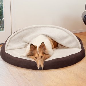 FurHaven Faux Sheepskin Snuggery Orthopedic Cat & Dog Bed with Removable Cover, Espresso, 44-in