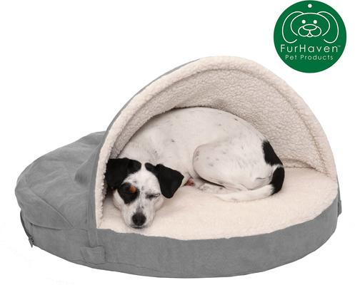 Show full view: FurHaven Faux Sheepskin Snuggery Orthopedic Cat & Dog Bed with Removable Cover, Gray, 26-in slide 4 of 11