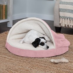 FurHaven Faux Sheepskin Snuggery Orthopedic Cat & Dog Bed with Removable Cover, Pink, 26-in