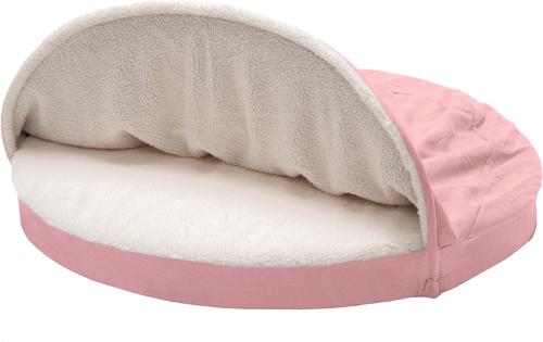Show full view: FurHaven Faux Sheepskin Snuggery Orthopedic Cat & Dog Bed with Removable Cover, Pink, 44-in slide 3 of 11