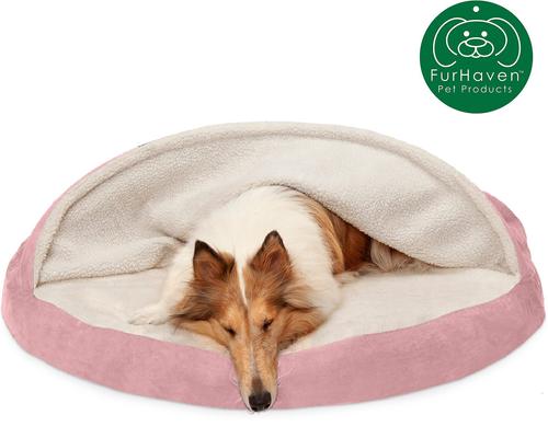 Show full view: FurHaven Faux Sheepskin Snuggery Orthopedic Cat & Dog Bed with Removable Cover, Pink, 44-in slide 4 of 11