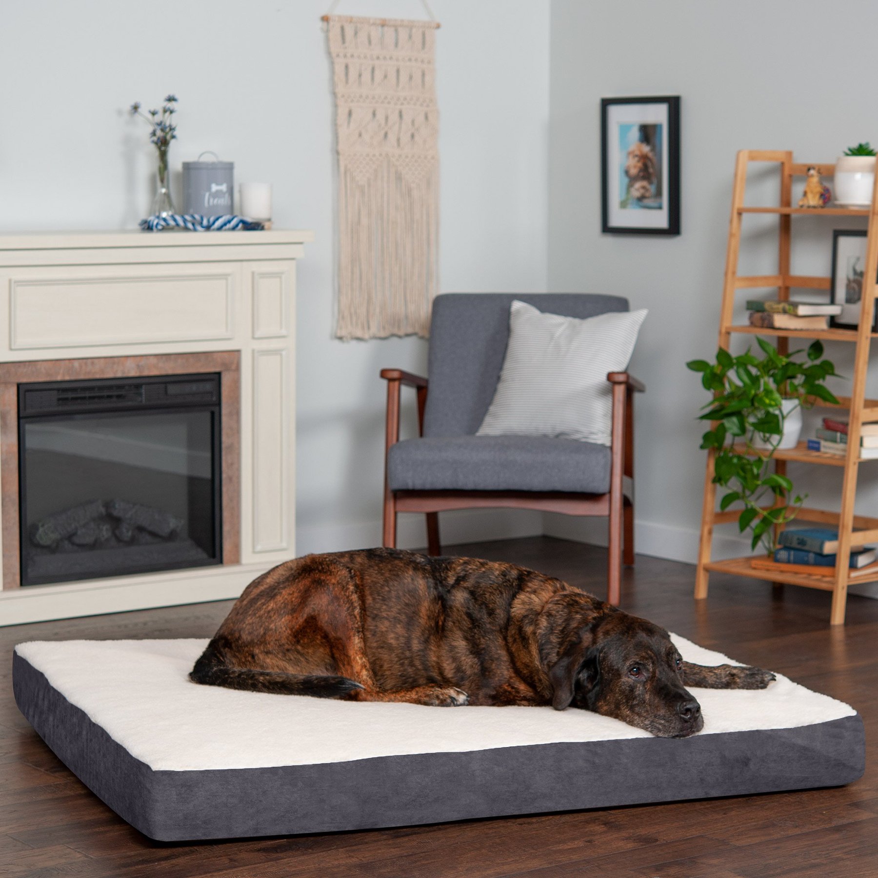 FurHaven Faux Sheepskin & Suede Deluxe Orthopedic Cat & Dog Bed with Removable Cover, Gray, Jumbo Plus