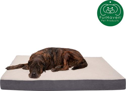 Show full view: FurHaven Faux Sheepskin & Suede Deluxe Orthopedic Cat & Dog Bed with Removable Cover, Gray, Jumbo Plus  slide 4 of 11