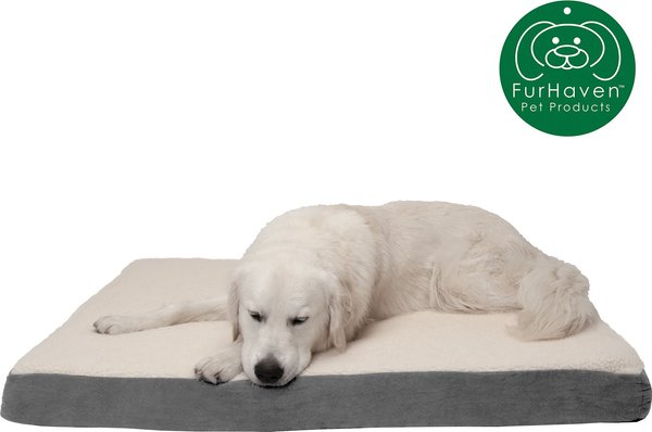 Show full view: FurHaven Faux Sheepskin & Suede Deluxe Orthopedic Cat & Dog Bed with Removable Cover, Gray, Jumbo slide 4 of 11