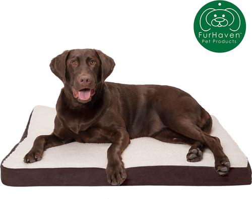 Show full view: FurHaven Faux Sheepskin & Suede Deluxe Orthopedic Cat & Dog Bed with Removable Cover, Large, Espresso slide 4 of 11