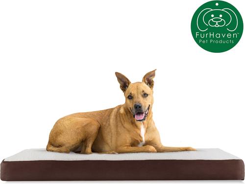 Show full view: FurHaven Faux Sheepskin & Suede Memory Foam Cat & Dog Bed with Removable Cover, Espresso, Large slide 4 of 10