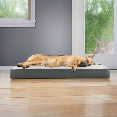 FurHaven FurHaven Faux Sheepskin & Suede Memory Foam Cat & Dog Bed with Removable Cover, Gray, Jumbo