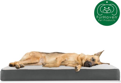 Show full view: FurHaven Faux Sheepskin & Suede Memory Foam Cat & Dog Bed with Removable Cover, Gray, Jumbo slide 4 of 10