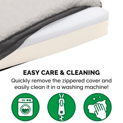 Show full view: FurHaven Faux Sheepskin & Suede Memory Foam Cat & Dog Bed with Removable Cover, Gray, Large slide 9 of 11