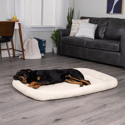 FurHaven FurHaven Faux Wool Crate Bolster Cat & Dog Bed, Cream, Jumbo
