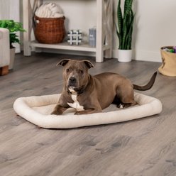 FurHaven Faux Wool Crate Bolster Cat & Dog Bed, Cream, Large