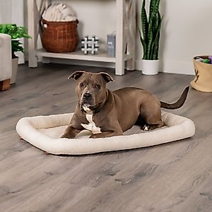 FurHaven Faux Wool Crate Bolster Cat & Dog Bed, Cream, Large