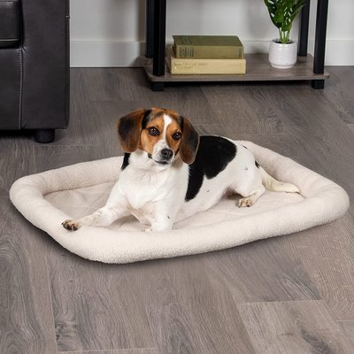 FurHaven FurHaven Faux Wool Crate Bolster Cat & Dog Bed, Cream, Medium