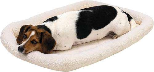 Show full view: FurHaven Faux Wool Crate Bolster Cat & Dog Bed, Cream, Medium slide 3 of 9