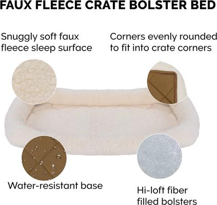 Show full view: FurHaven Faux Wool Crate Bolster Cat & Dog Bed, Cream, Medium slide 7 of 9