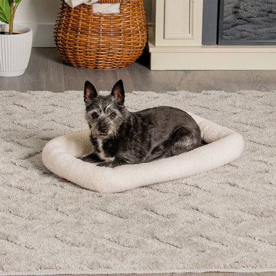 FurHaven FurHaven Faux Wool Crate Bolster Cat & Dog Bed, Cream, X-Small