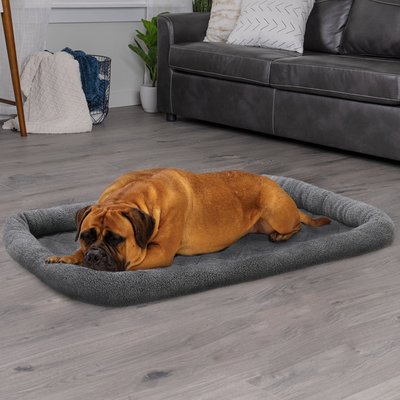 FurHaven FurHaven Faux Wool Crate Bolster Cat & Dog Bed, Gray, Jumbo