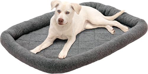 Show full view: FurHaven Faux Wool Crate Bolster Cat & Dog Bed, Gray, Large slide 3 of 9