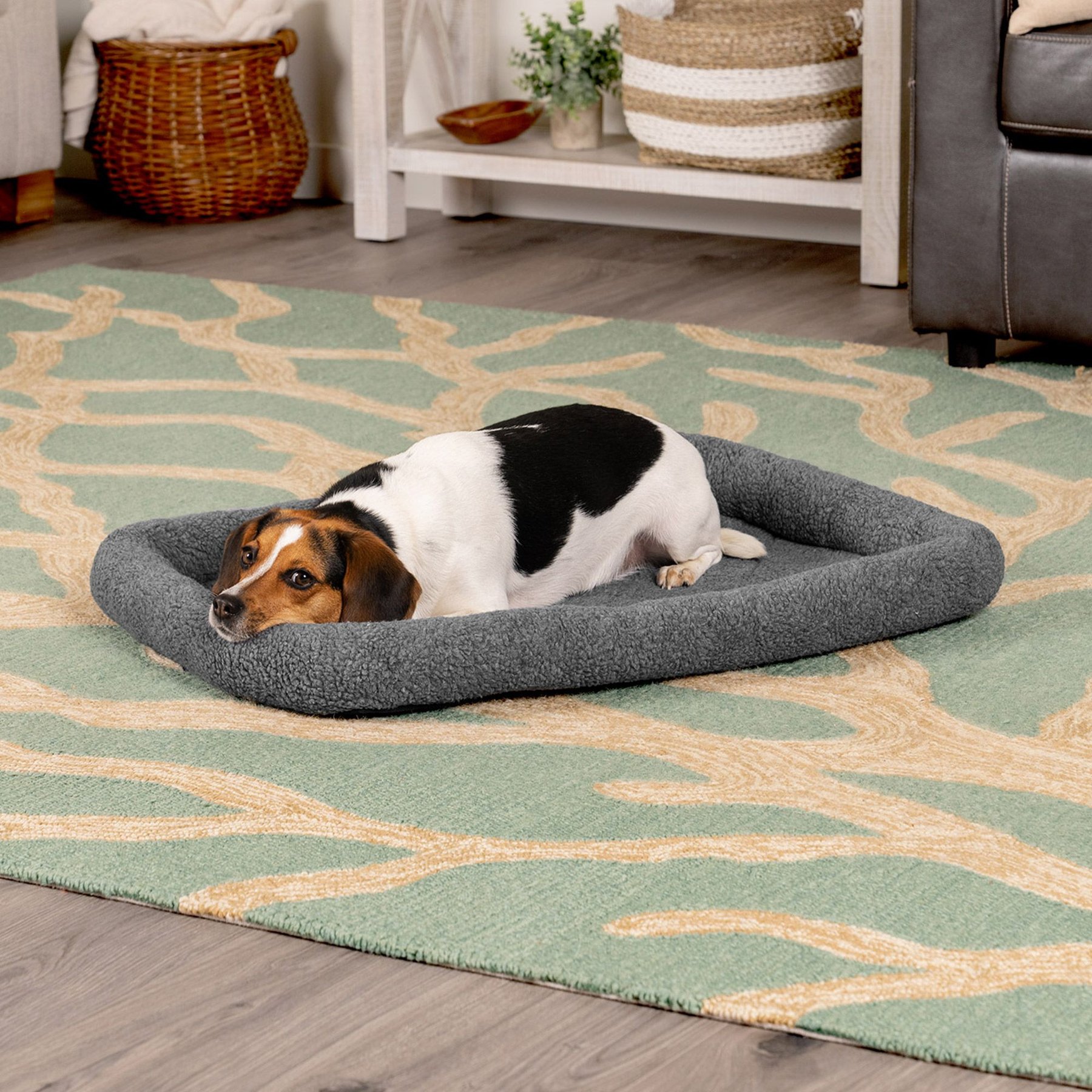 FurHaven Faux Wool Crate Bolster Cat & Dog Bed, Gray, Medium