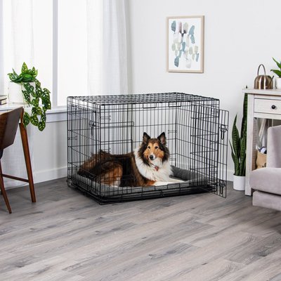 FurHaven FurHaven Faux Wool Crate Bolster Cat & Dog Bed, Gray, X-Large