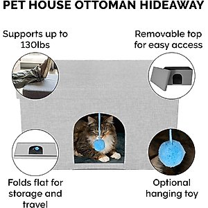 FurHaven House Footstool & Ottoman Dog & Cat Bed, Mist Gray, Large