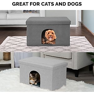 FurHaven House Footstool & Ottoman Dog & Cat Bed, Mist Gray, Large