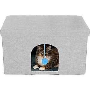 FurHaven House Footstool & Ottoman Dog & Cat Bed, Mist Gray, Large