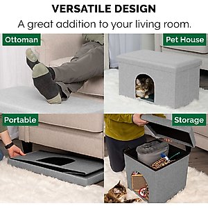 FurHaven House Footstool & Ottoman Dog & Cat Bed, Mist Gray, Large