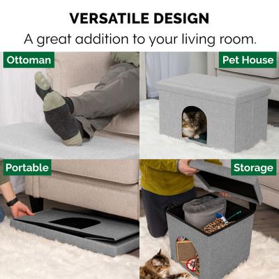 Show full view: FurHaven House Footstool & Ottoman Dog & Cat Bed, Mist Gray, Large slide 3 of 11