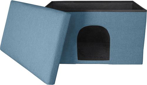 Show full view: FurHaven House Footstool & Ottoman Dog & Cat Bed, Ocean Blue, Large slide 3 of 12