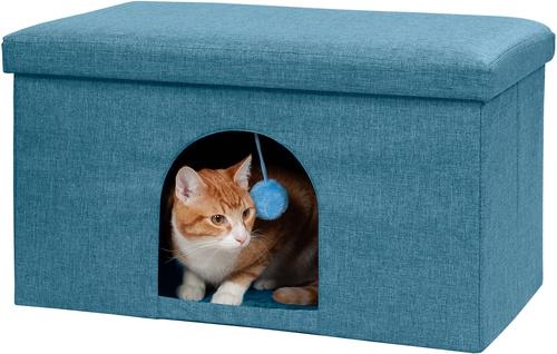 Show full view: FurHaven House Footstool & Ottoman Dog & Cat Bed, Ocean Blue, Large slide 4 of 12