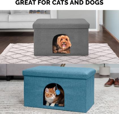 Show full view: FurHaven House Footstool & Ottoman Dog & Cat Bed, Ocean Blue, Large slide 5 of 12