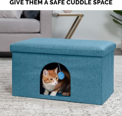 Show full view: FurHaven House Footstool & Ottoman Dog & Cat Bed, Ocean Blue, Large slide 6 of 12