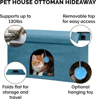 Show full view: FurHaven House Footstool & Ottoman Dog & Cat Bed, Ocean Blue, Large slide 8 of 12