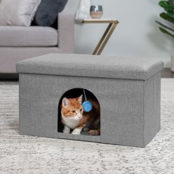 FurHaven House Footstool & Ottoman Dog & Cat Bed, Stormy Gray, Large