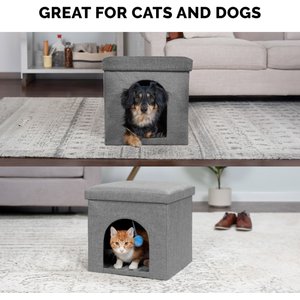 FurHaven House Footstool & Ottoman Dog & Cat Bed, Stormy Gray, Small