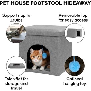 FurHaven House Footstool & Ottoman Dog & Cat Bed, Stormy Gray, Small