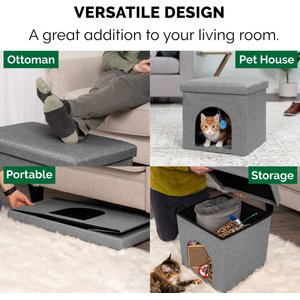 FurHaven House Footstool & Ottoman Dog & Cat Bed, Stormy Gray, Small