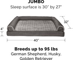 FurHaven Luxe Fur & Performance Linen Cooling Gel Top Sofa Cat & Dog Bed with Removable Cover, Charcoal, Jumbo slide 2 of 8