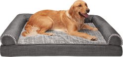 FurHaven Luxe Fur & Performance Linen Cooling Gel Top Sofa Cat & Dog Bed with Removable Cover, Charcoal, Jumbo