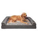 FurHaven Luxe Fur & Performance Linen Cooling Gel Top Sofa Cat & Dog Bed with Removable Cover, Charcoal, Jumbo
