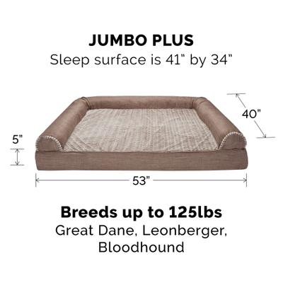 Show full view: FurHaven Luxe Fur & Performance Linen Cooling Gel Top Sofa Cat & Dog Bed with Removable Cover, Woodsmoke, Jumbo Plus slide 5 of 10